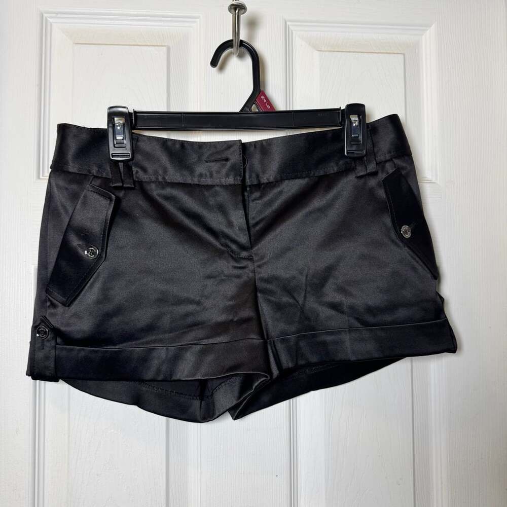 Express Black Satin Cuffed Pocket Shorts